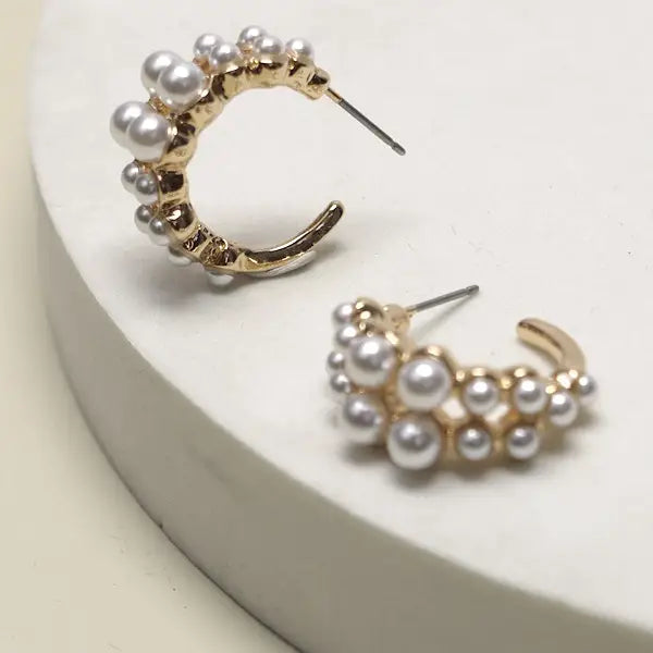 Double Row Pearl Mini Hoop