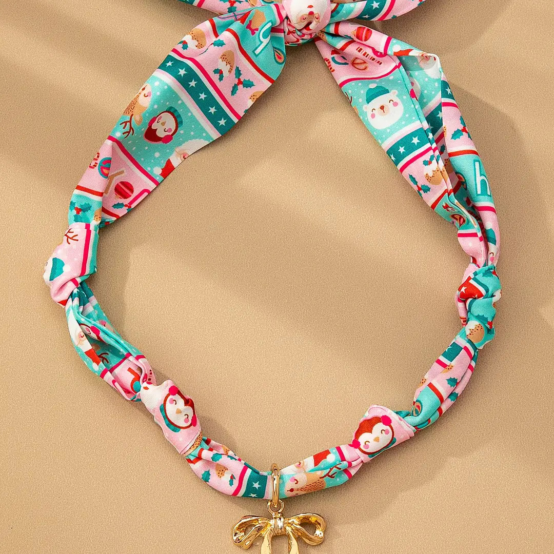 Scarf Necklace | Christmas Snowman Pink & Teal