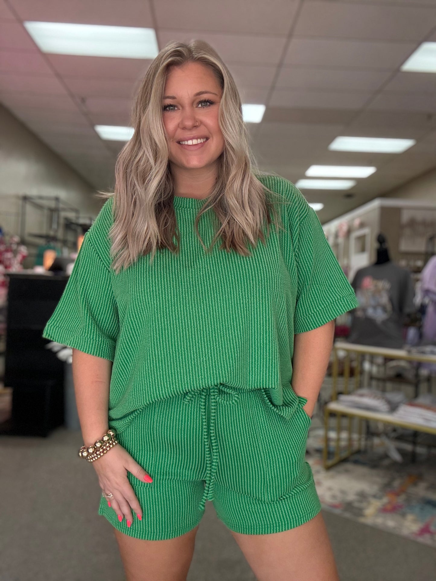 Ribbed Shorts Set | Kelly Green