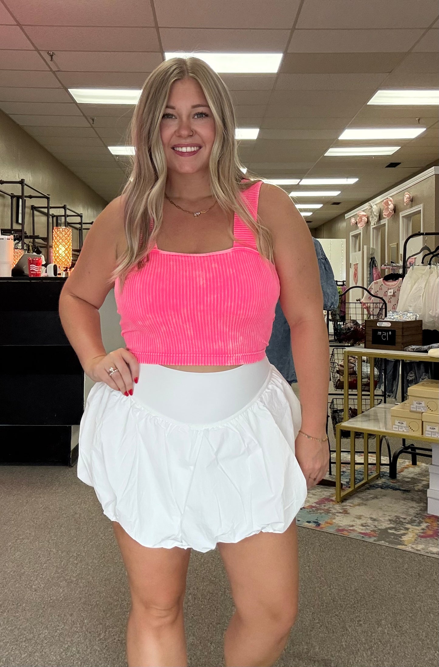 Bubble Hem Active Skort | White