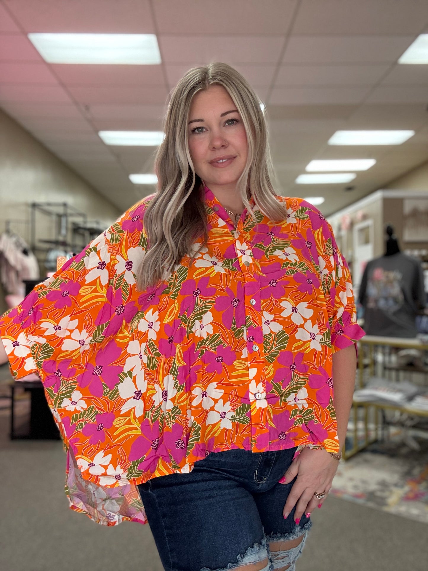 Vacay Top | Short Sleeve Batwing Button Up