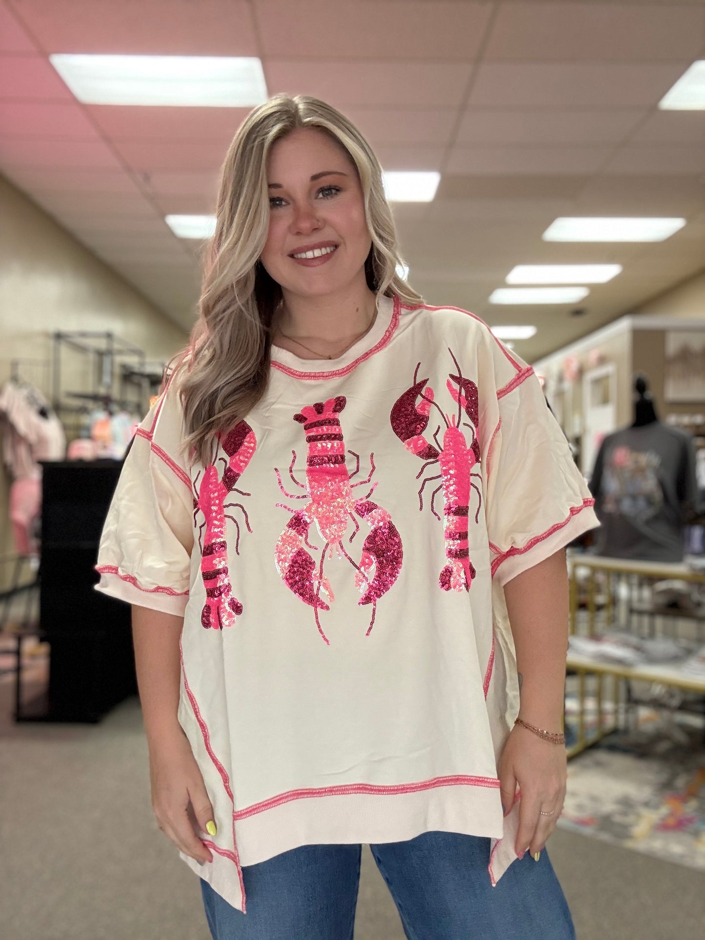 Oversized Sequined Crawfish Top