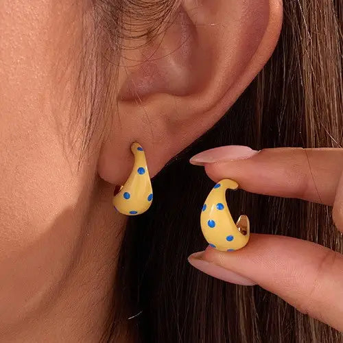 Butter Yellow Polkadot Mini Hoops