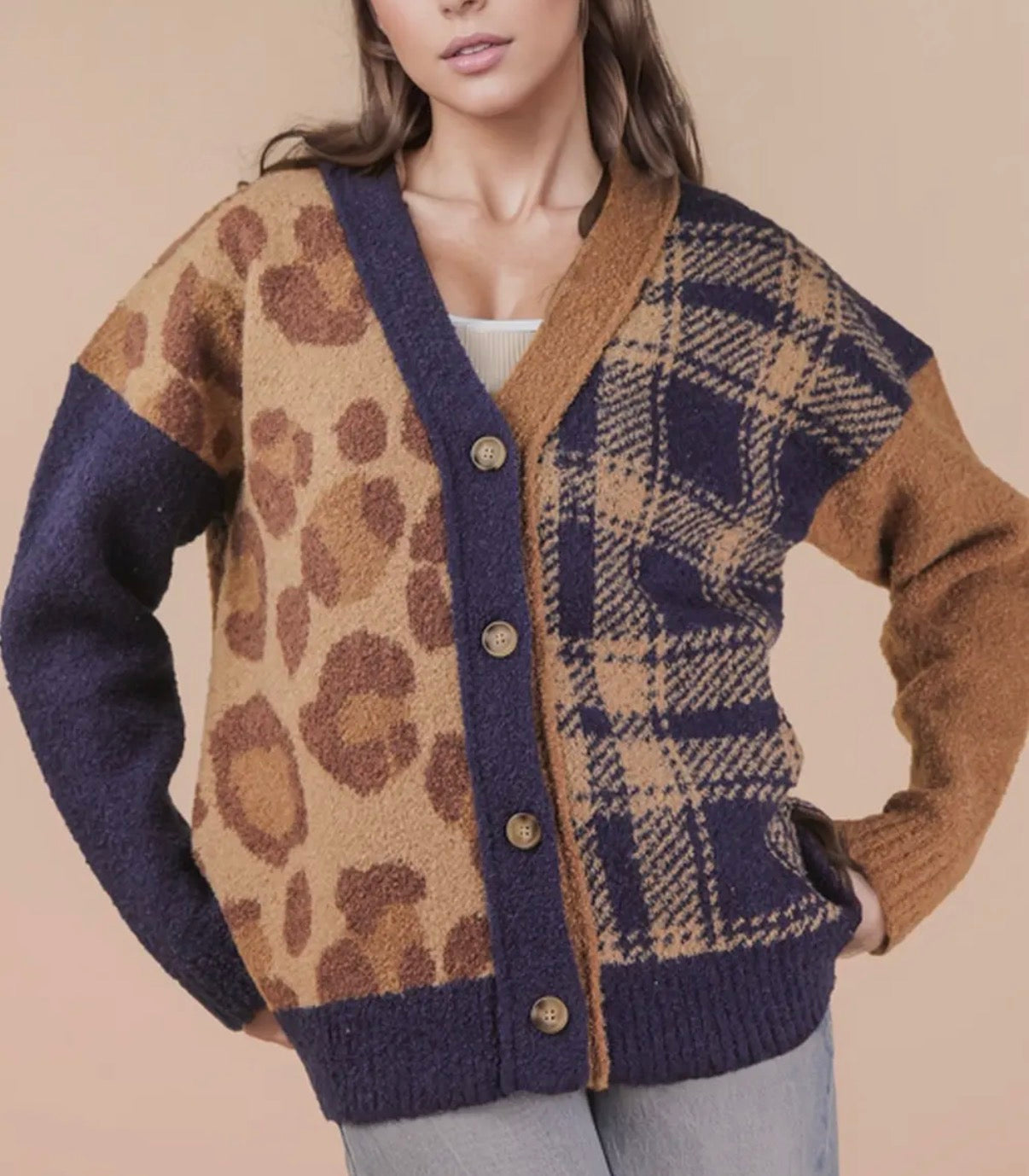 Leopard + Plaid Thick Knit Sweater