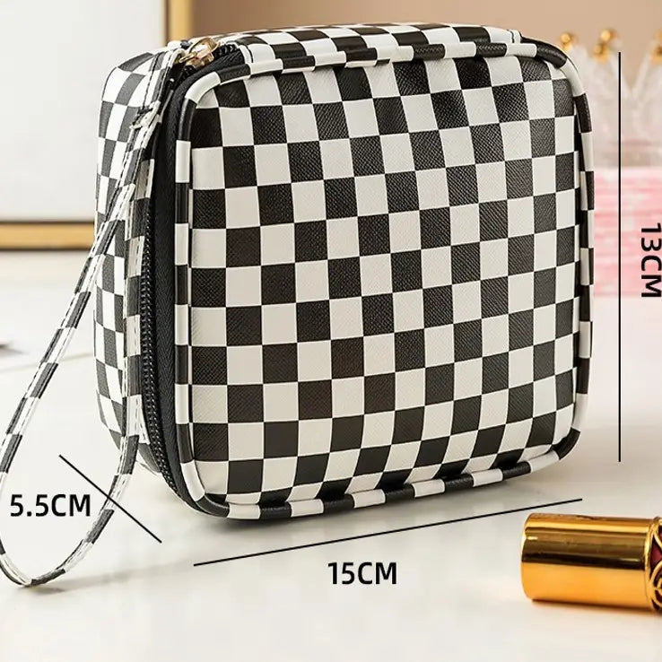 Travel Makeup Pouch | Black Checkers