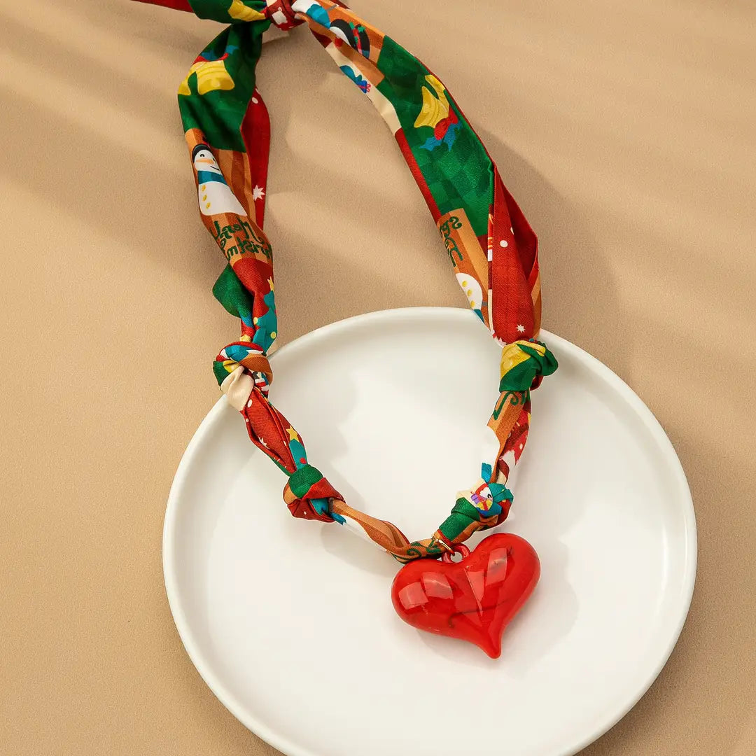Scarf Necklace | Christmas Snowman Red & Green