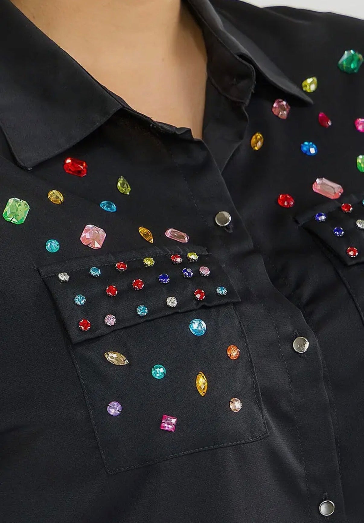 Rhinestoned Button Up Blouse | Plus