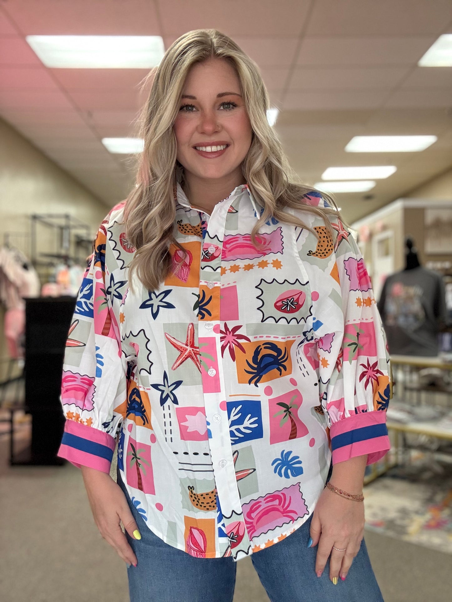 Vacay Mode Button Down Top