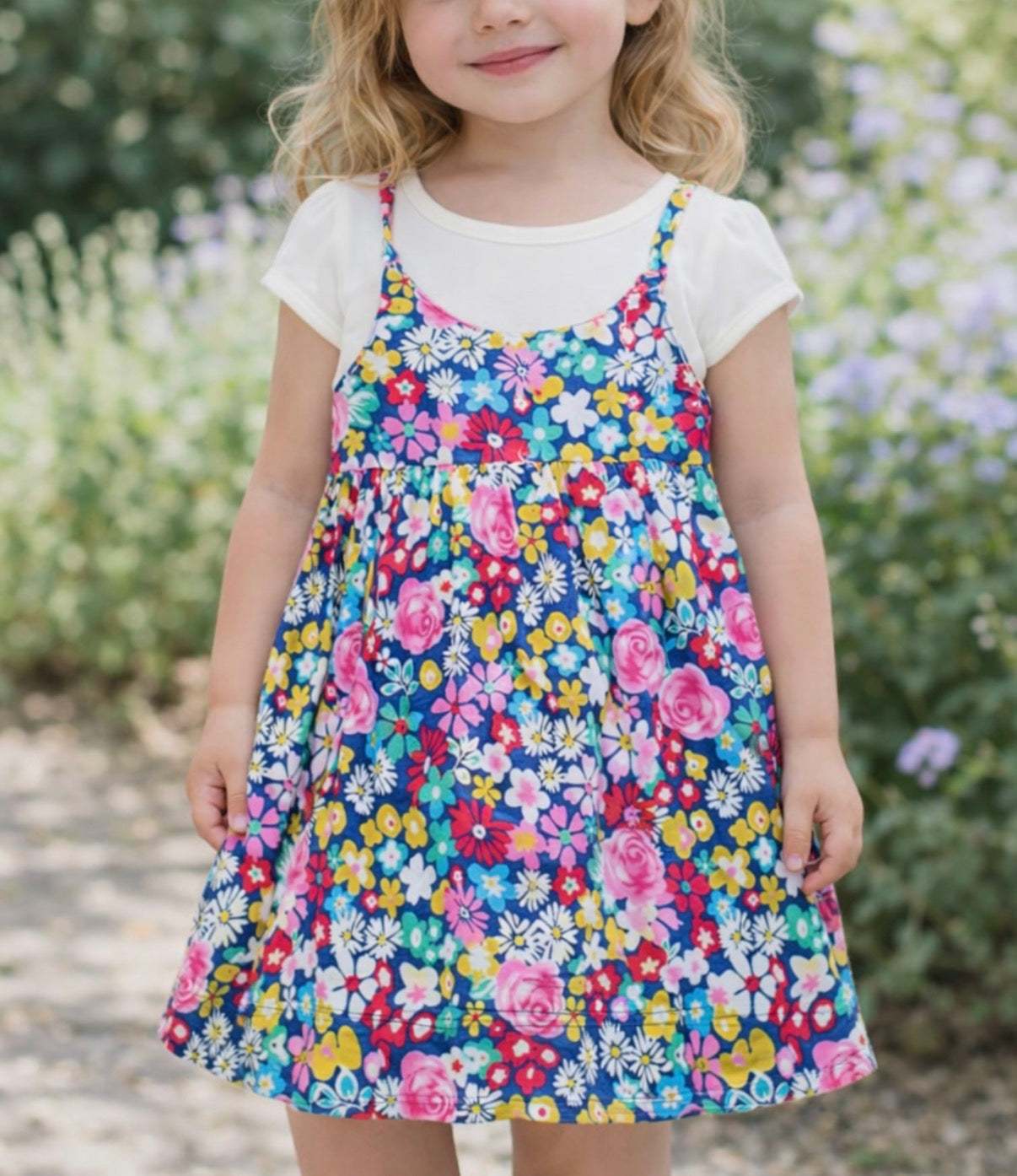 Toddler Layered Tee Dress | Navy Floral