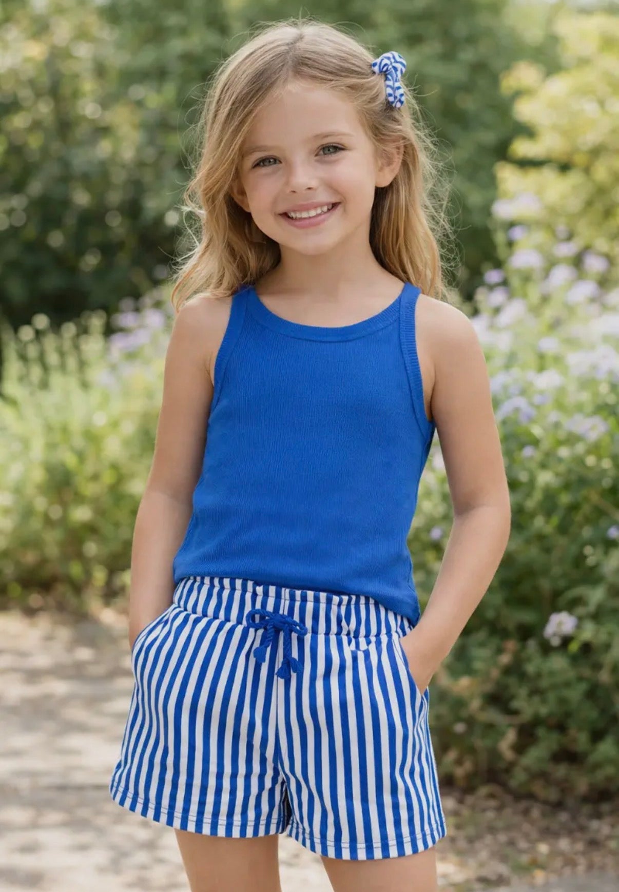 Girls Stripe Short Set | Blue