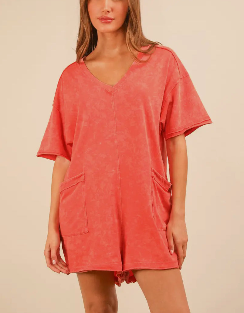 Oversized Knit Romper | Coral
