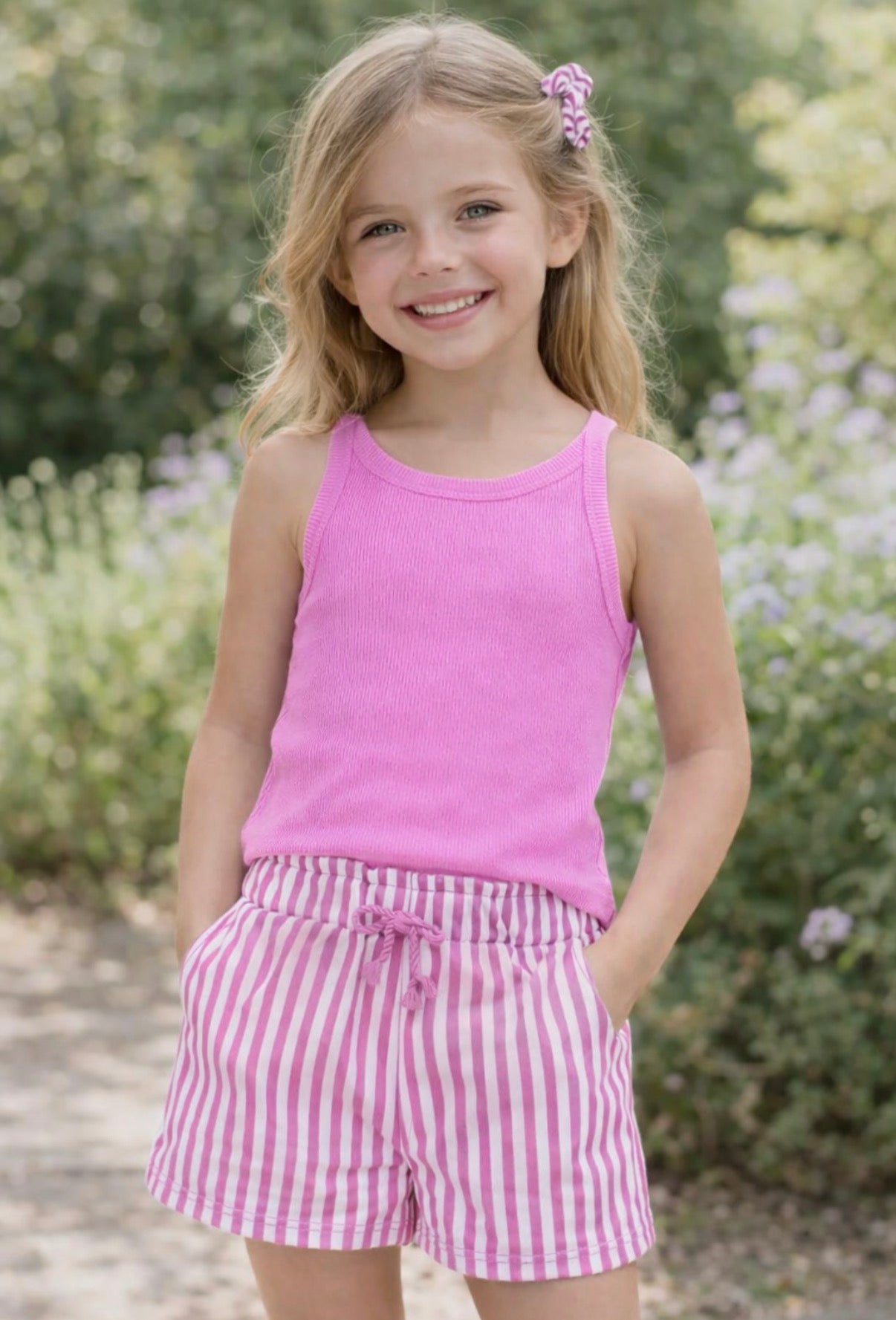Girls Stripe Short Set | Pink