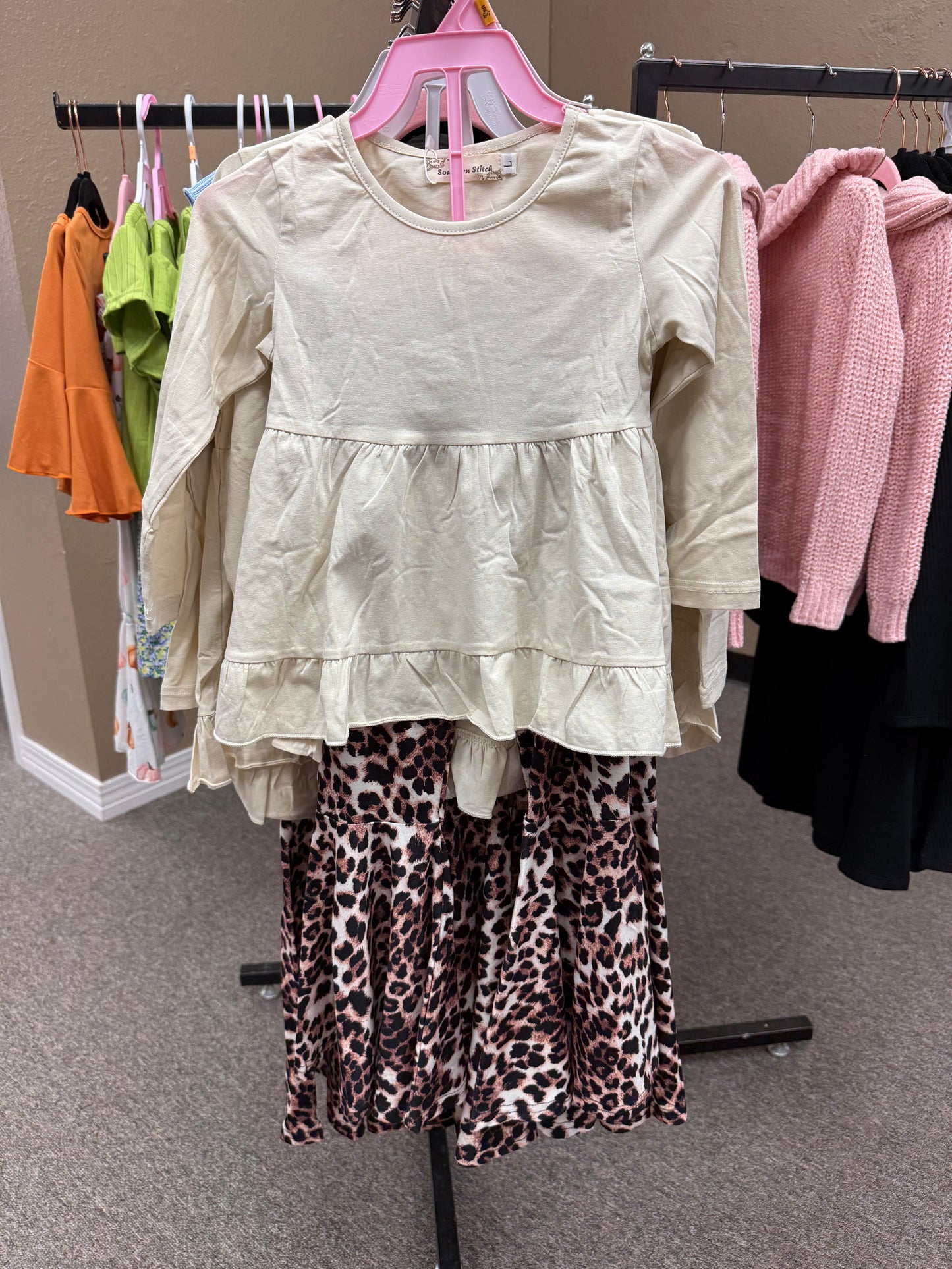 Girls Leopard Bell Bottom Set