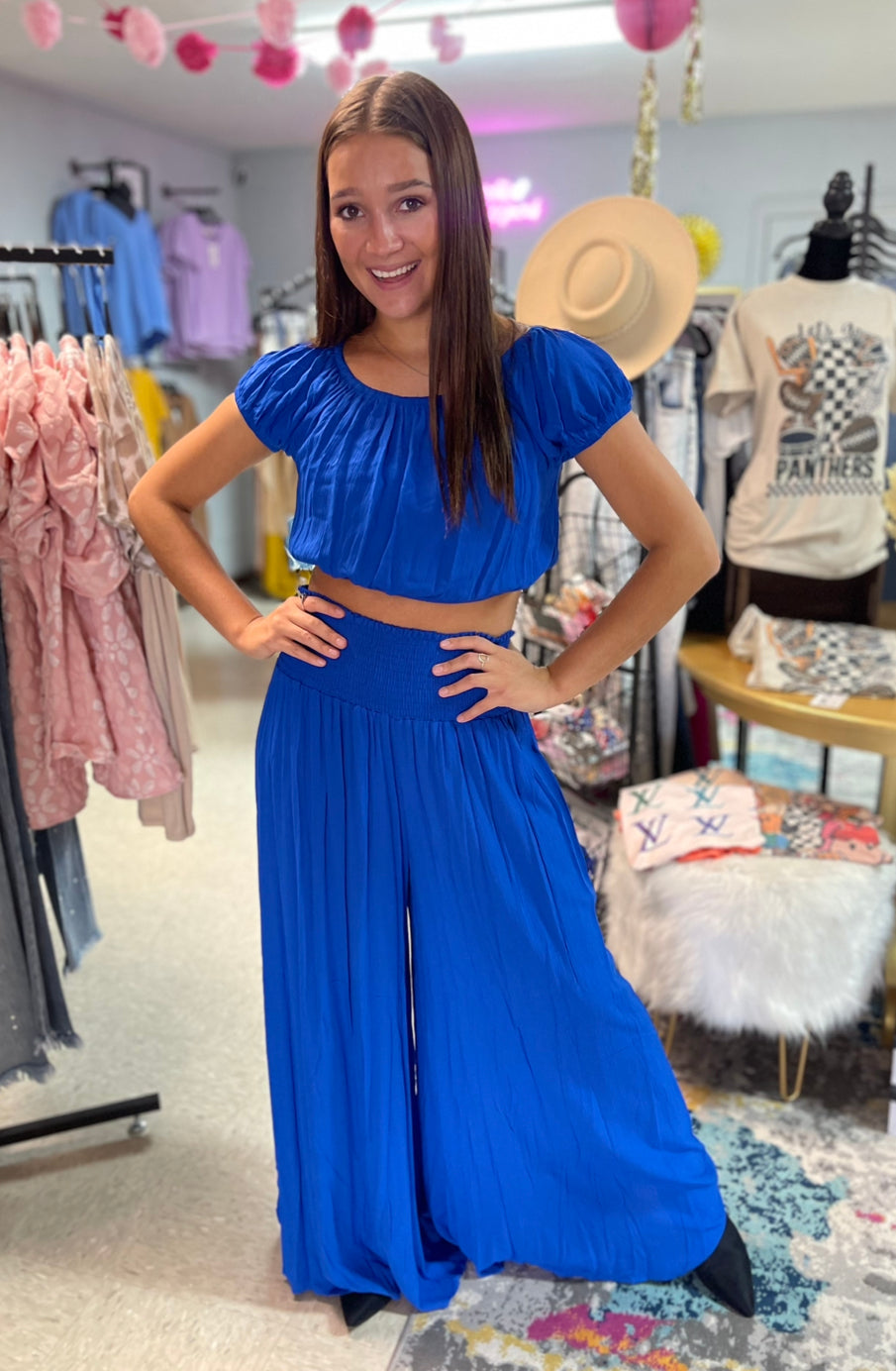 Royal In Blue Smocked Waist Pants