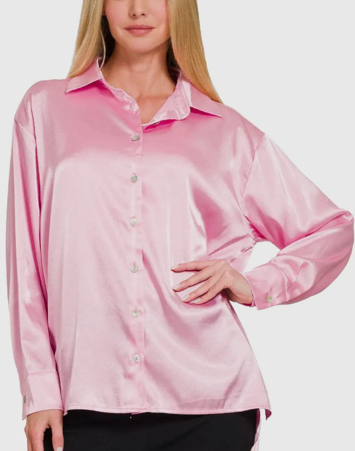 Satin Button Down | Pink