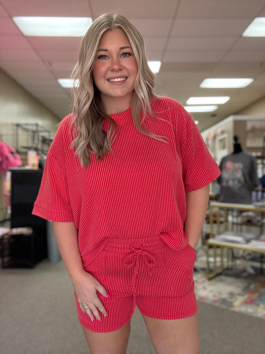 Ribbed Shorts Set | Red