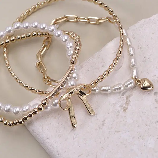 Bow & Pearl Bangle Set