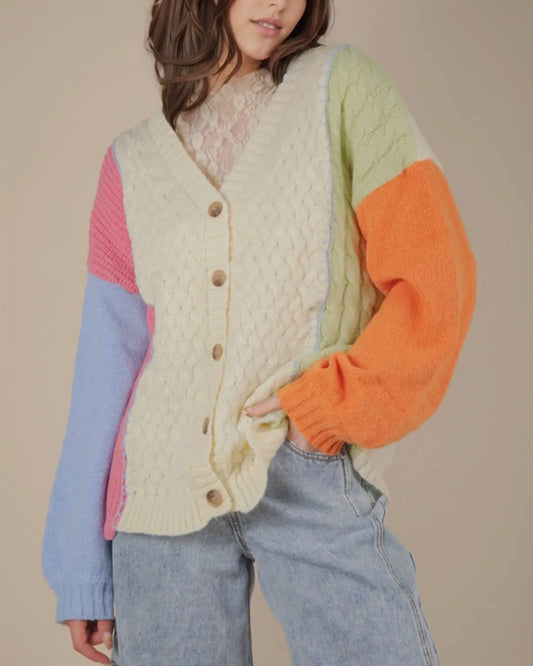 Colorblock Button Down Cardigan