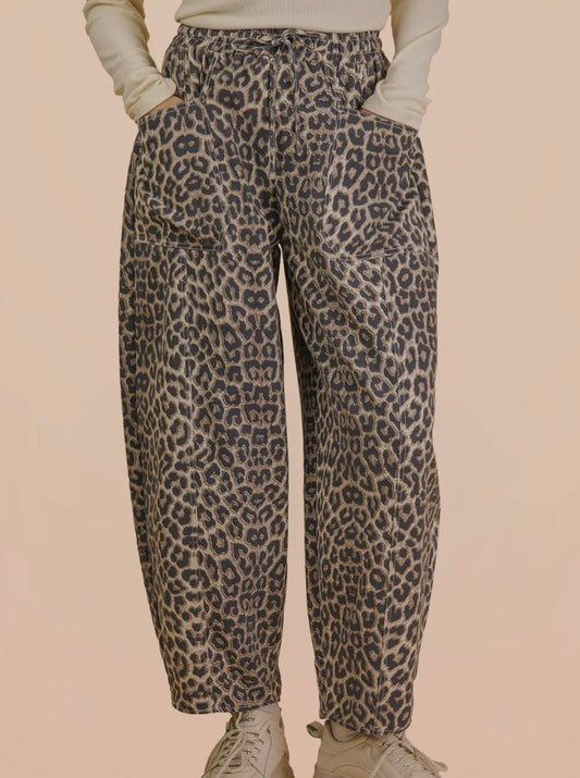 Leopard Barrel Pants | Elastic Waist