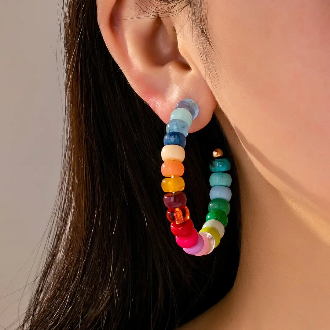Multicolor Beaded Hoop Earrings