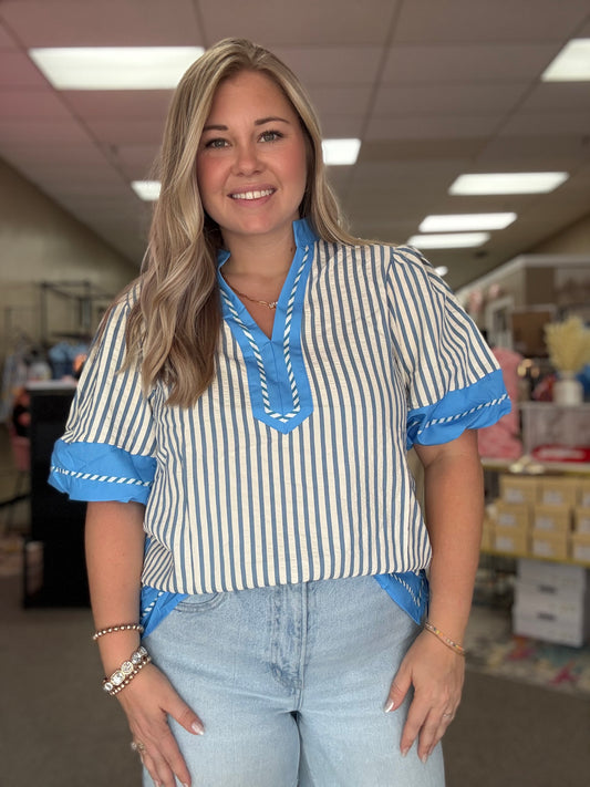Blue Stripe Colorblock Top