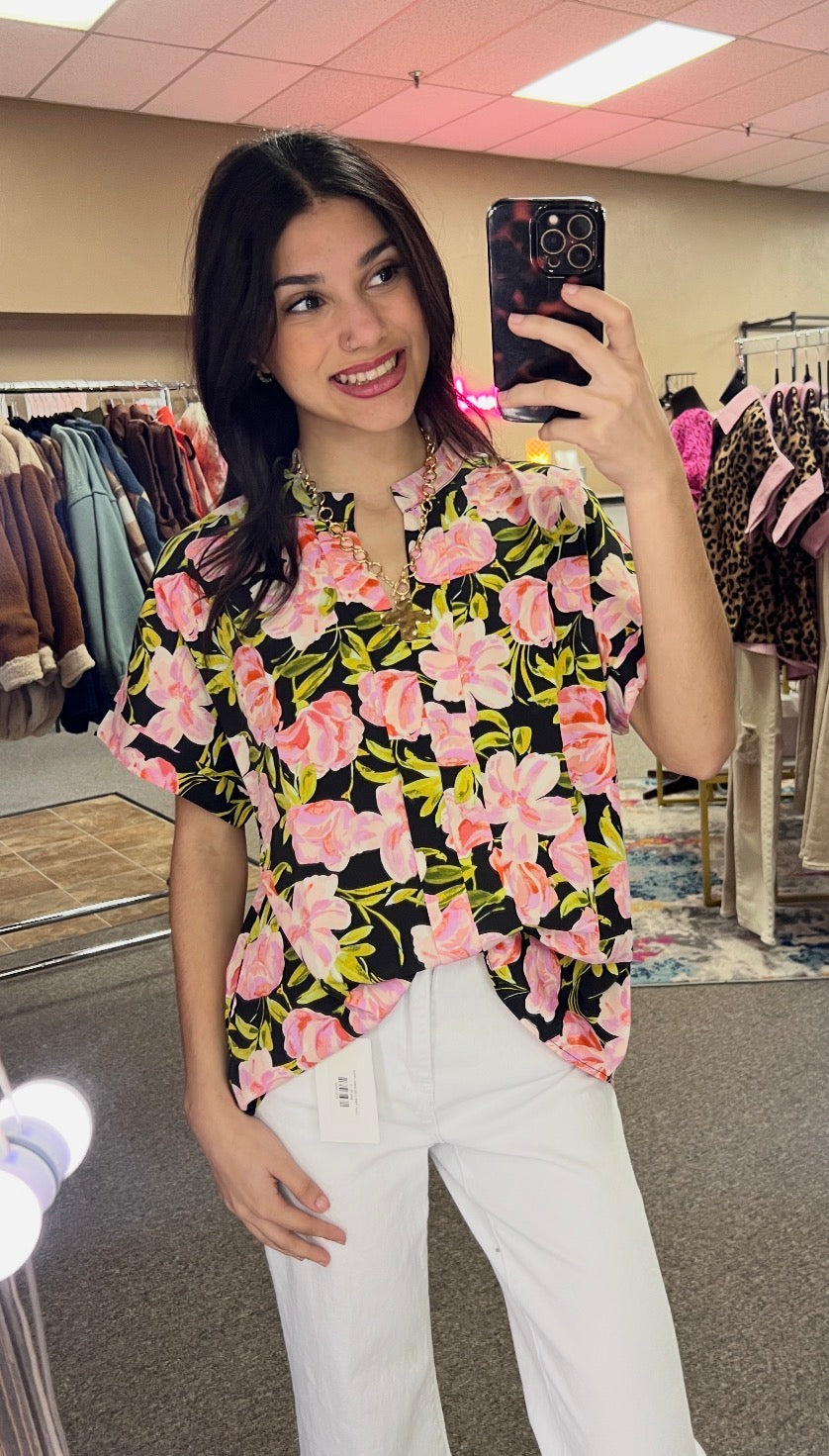 Floral V Neck Blouse