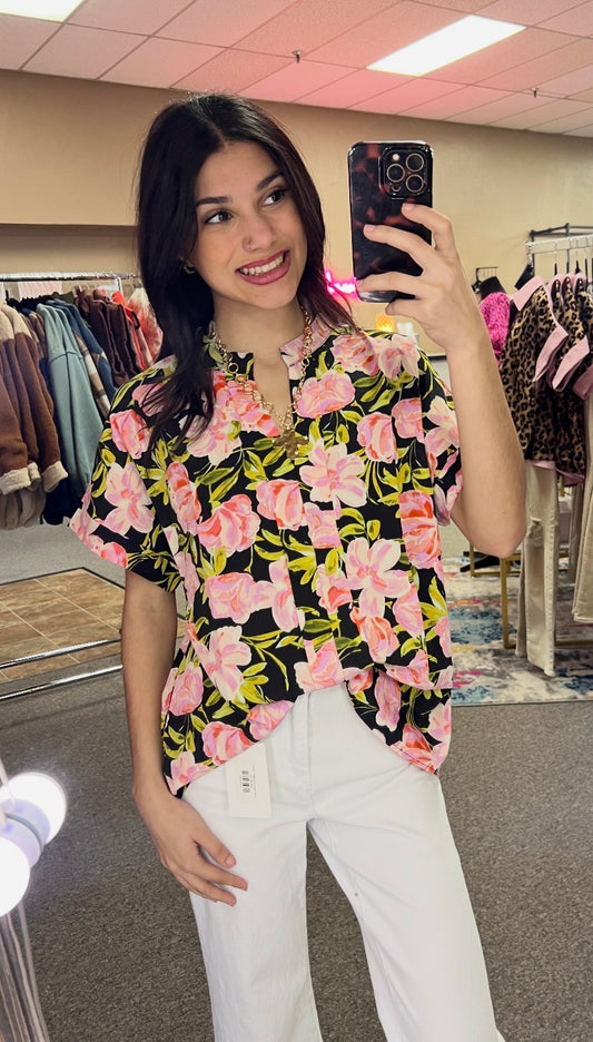 Floral V Neck Blouse
