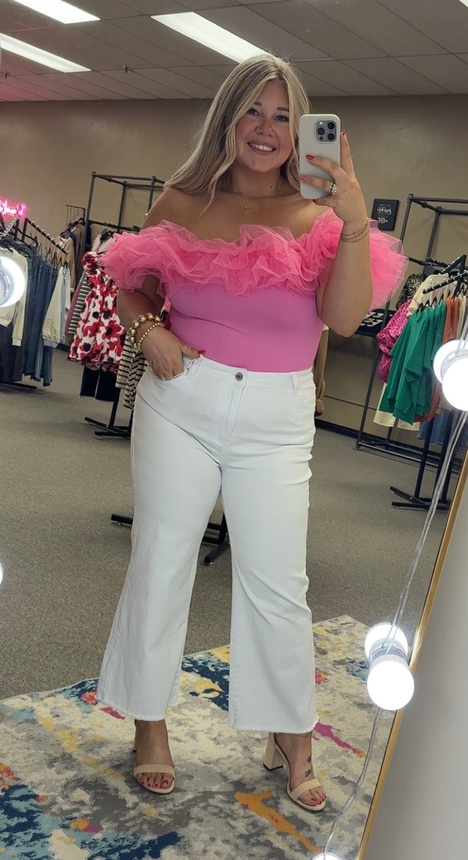 Tulle Off the Shoulder Bodysuit | Pink