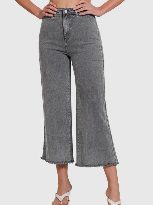 Raw Hem Cropped Jeans | Ash Black