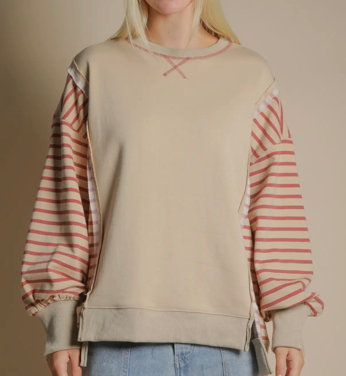 Oversized Striped Sleeve Top