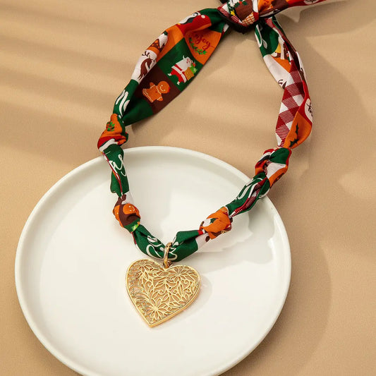 Scarf Necklace | Christmas Snowman Green & Orange