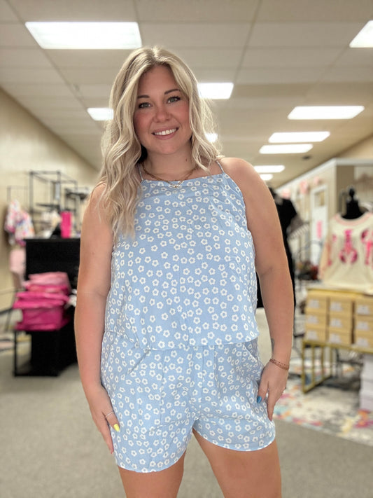 Daisy Print Open Back Romper