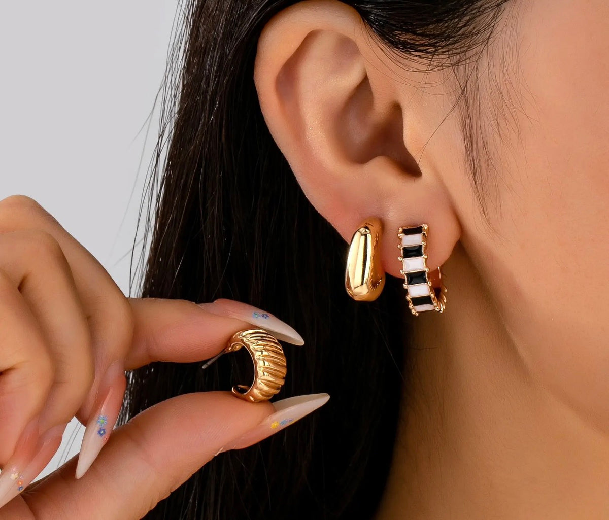 Checkered Textured Huggie | Earring Trio