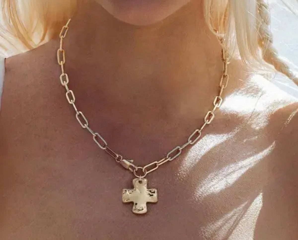 Hammered Cross Necklace