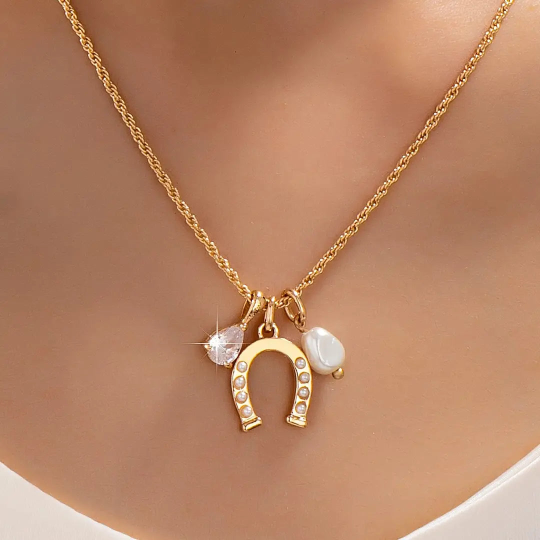 Pave Horseshoe & Pearl Necklace