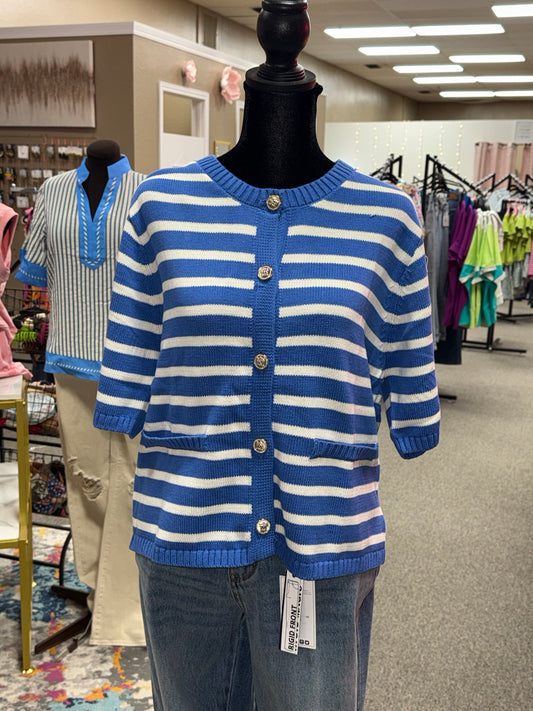 Stripe Button Down Knit Top | Blue