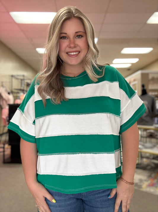 French Terry Striped Top | Kelly Green
