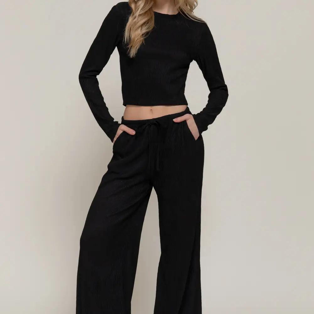 Long Sleeve Top & Pants Set | Black