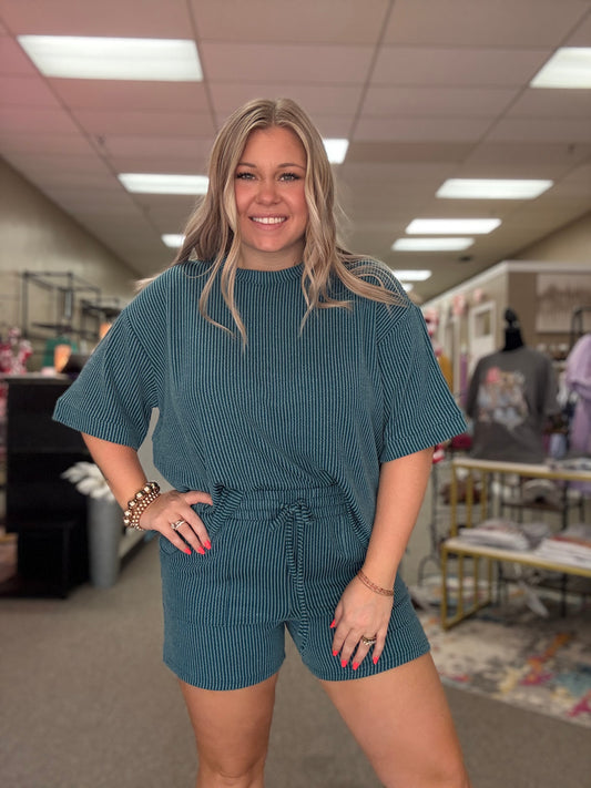 Ribbed Shorts Set | Teal