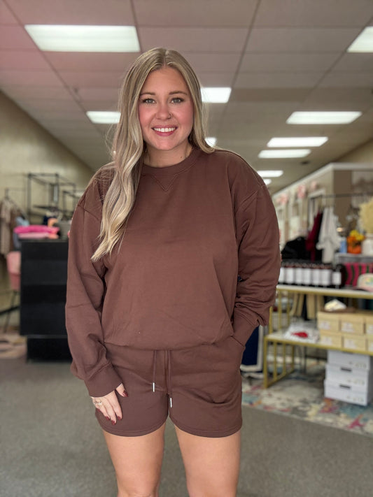 Sweatshirt & Shorts Set | Brown