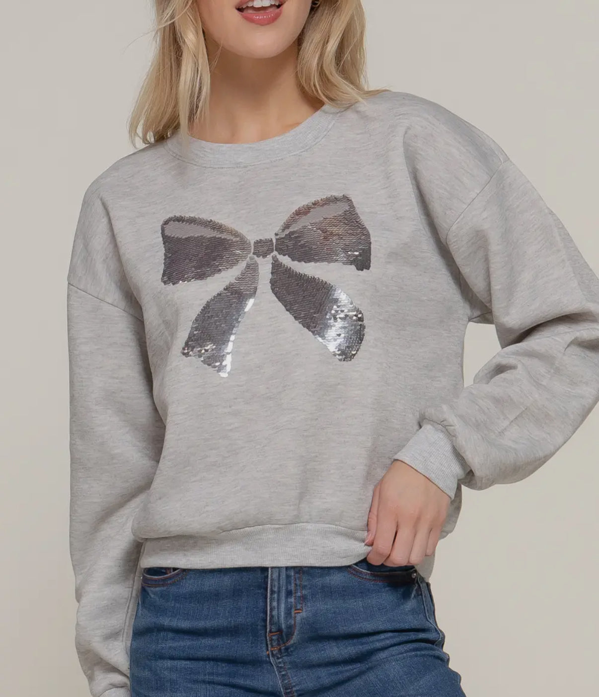 Sequined Bow Crewneck