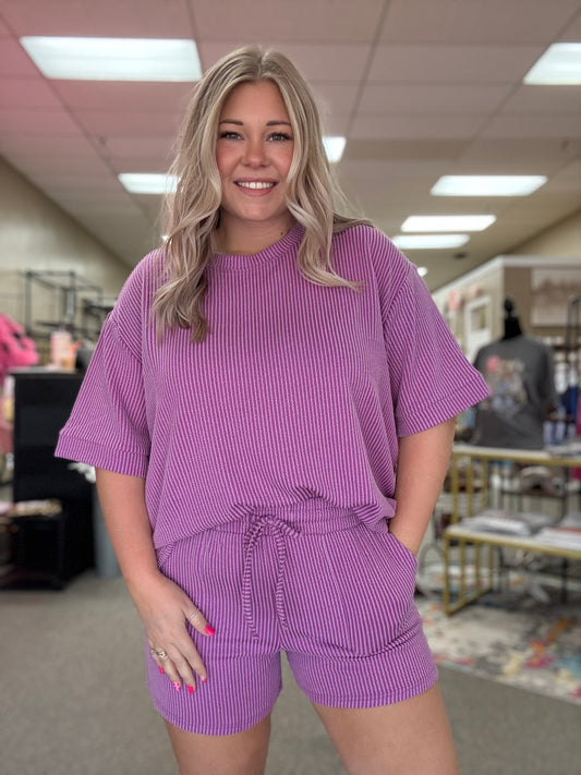 Ribbed Shorts Set | Plum