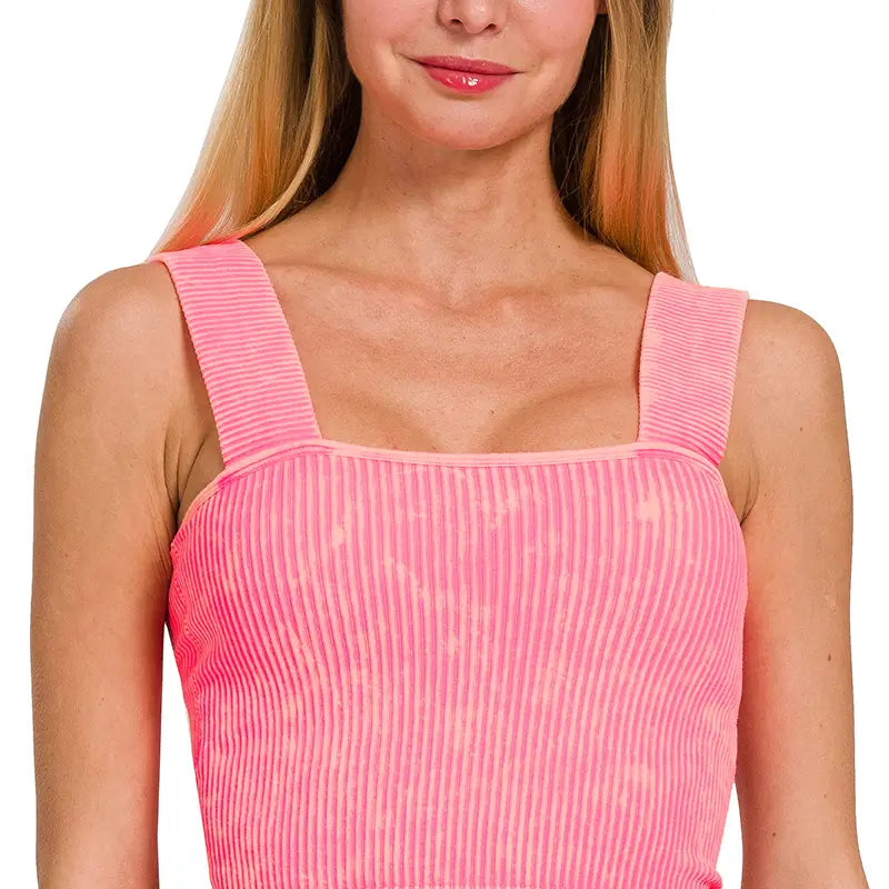 Ribbed Square Neck Tank | Neon Fuchsia