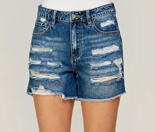 Dark Wash Super Distressed Shorts