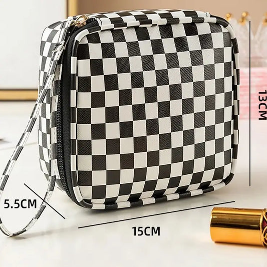 Travel Makeup Pouch | Black Checkers