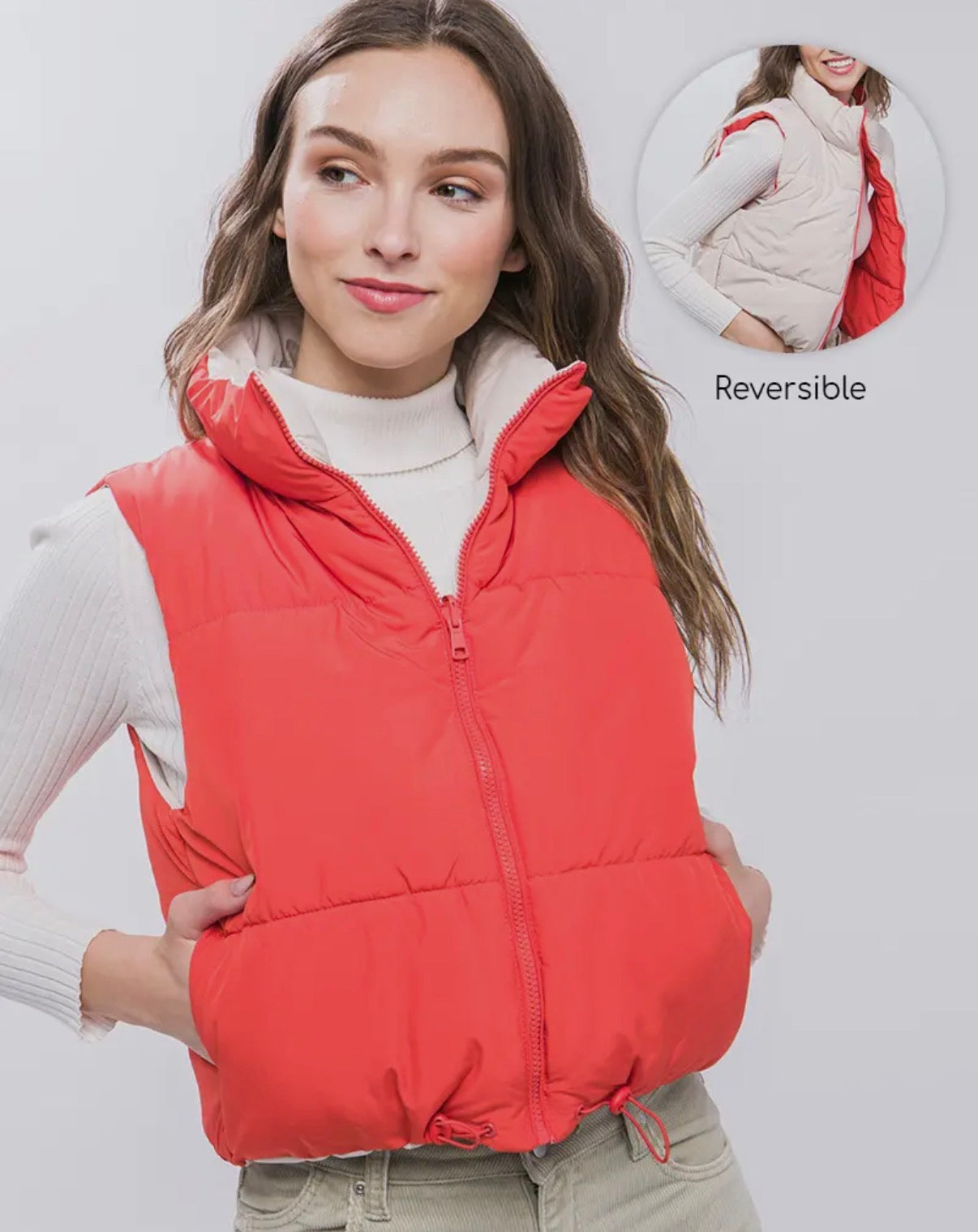 Reversible Puffer Vest | Tomato/Cream