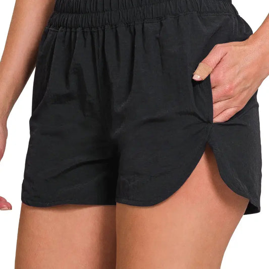 High Waist Wind Breaker Shorts | Black