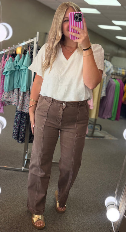 Straight Leg Utility Pocket Jeans | Mocha