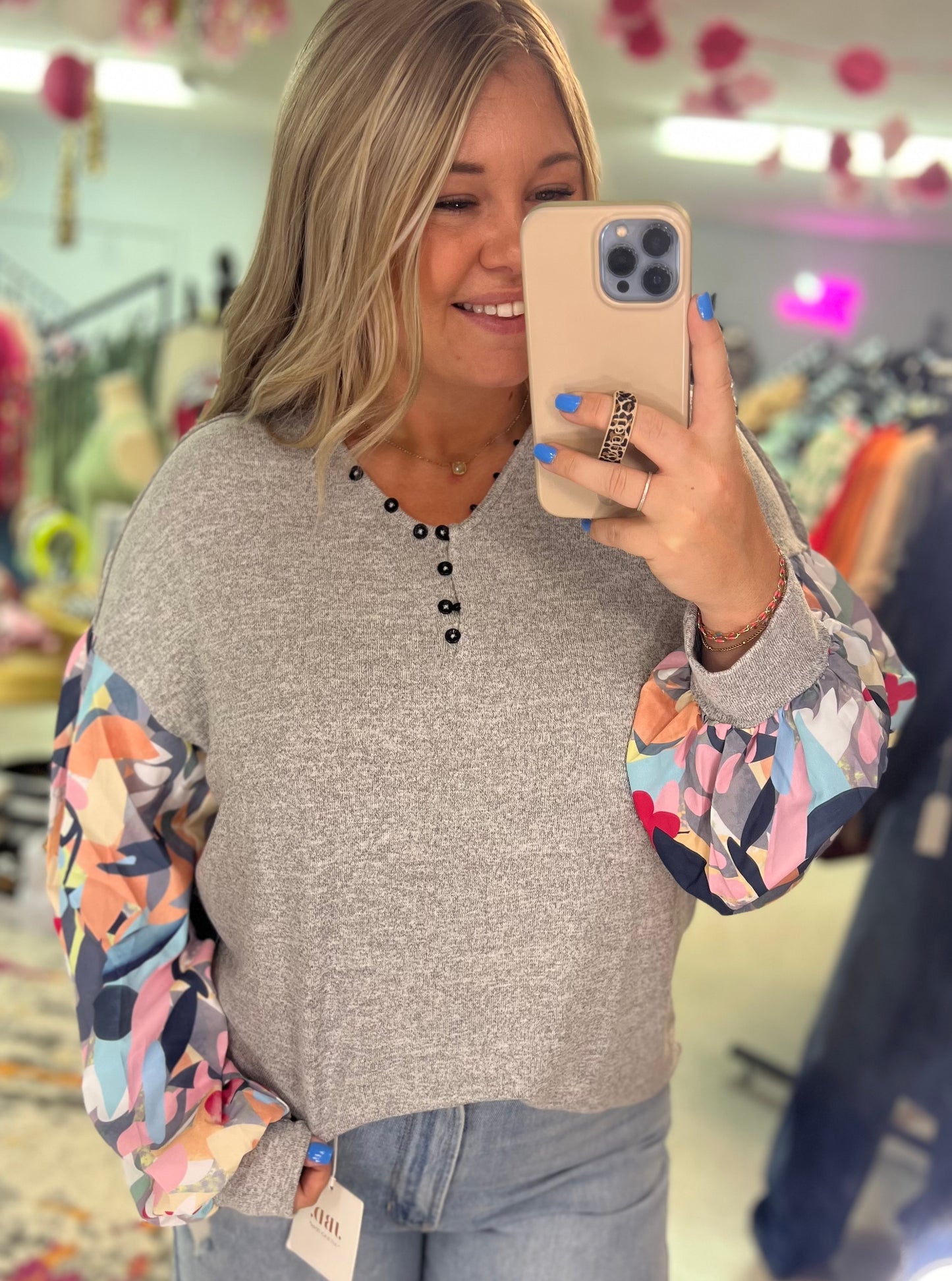 Floral Lantern Sleeve Top