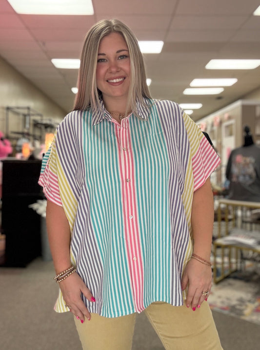 Spring Striped Button Up Top